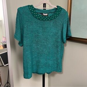 Vintage emerald  green and gold studded collar top